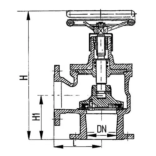 Запорный фланцевый угловой судовой клапан с ручным управлением 521-35.2972 